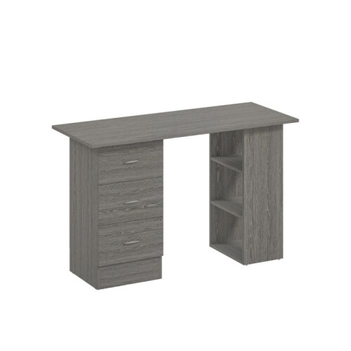 Computer Desk, Writing Table, PC Workstation with 3 Storage Shelves and Drawers, Silver Handle, for Home Office, Grey