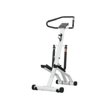 Foldable stepper with 12-level hydraulic resistance adjustment, featuring an LCD display and cup holder, available in white or black