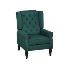 Wingback Accent Chair, Retro Upholstered Button Tufted Occasional Chair for Living Room and Bedroom, Dark Green