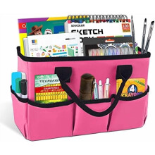 Bolsa organizadora de mesa para professores, materiais de arte, livros, artigos de papelaria, escritório e para guardar maquiagem, com alças (ROSA)