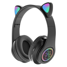 Casque Bluetooth enfant oreilles de chat, lumineux LED, pliable, stéréo, micro intégré – Compatible avec tous les appareils