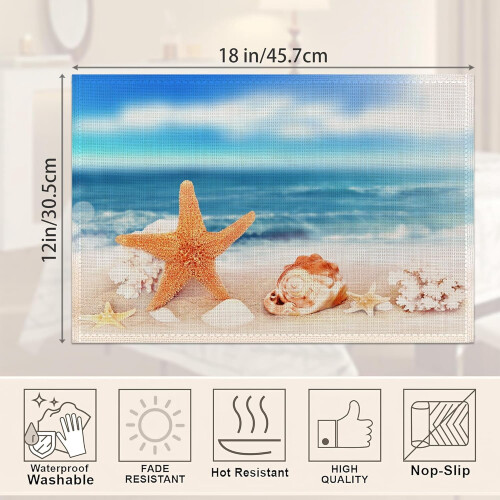 Σουπλά Ocean Starfish Σετ 6 τεμαχίων, 12x18", Ναυτικό Κοχύλι, Λινό, Πλενόμενο & Ανθεκτικό στη 1