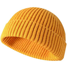 Unisex Vinterhue Kort Ribbet Fisker Skullcap Trawler Strikmanchet Hue, Gul