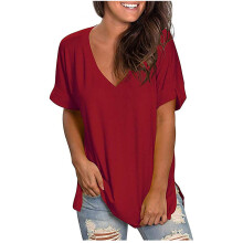 lulshou Top da donna a maniche corte Moda donna estiva taglie forti Scollo a V Tempo libero Maniche corte tinta unita XXL