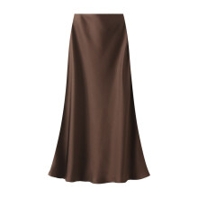 Gonna midi in raso Ediodpoh da donna, vita alta, tinta unita, casual, con cerniera, marrone, taglia M.