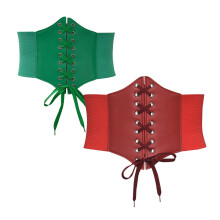 Conjunto de 2 peças de cinta modeladora feminina, cor sólida, modelo largo, alça ajustável, estilo retrô, corset, verde + vinho, tamanho único.