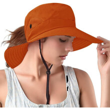 Bucket hats voor dames met paardenstaartbevestiging, UV-bescherming, opvouwbaar, brede rand van mesh, ideaal voor wandelen, strand, vissen, zomer en