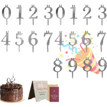 Conjunto de 2026 de suportes de vela reutilizáveis com números para aniversário, decoração de bolo ajustável na cor prata (2 conjuntos),