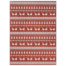 Tapete natalino vermelho 4x6, lavável, com estampa de flocos de neve e veados, antiderrapante, decorativo, de pelo baixo, ideal para entrada e sala
