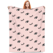 Pink Lash Blanket for Lash Bed – Eyelash Doodle Throw, Soft Fleece, 40x50in, Cozy Gift for Women & Girls
