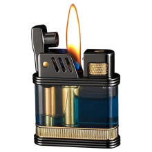 Vintage Kerosene Lighter With Soft Flame, Metal, OneButton Ignition, Windproof, Transparent Fuel Tank, Model A