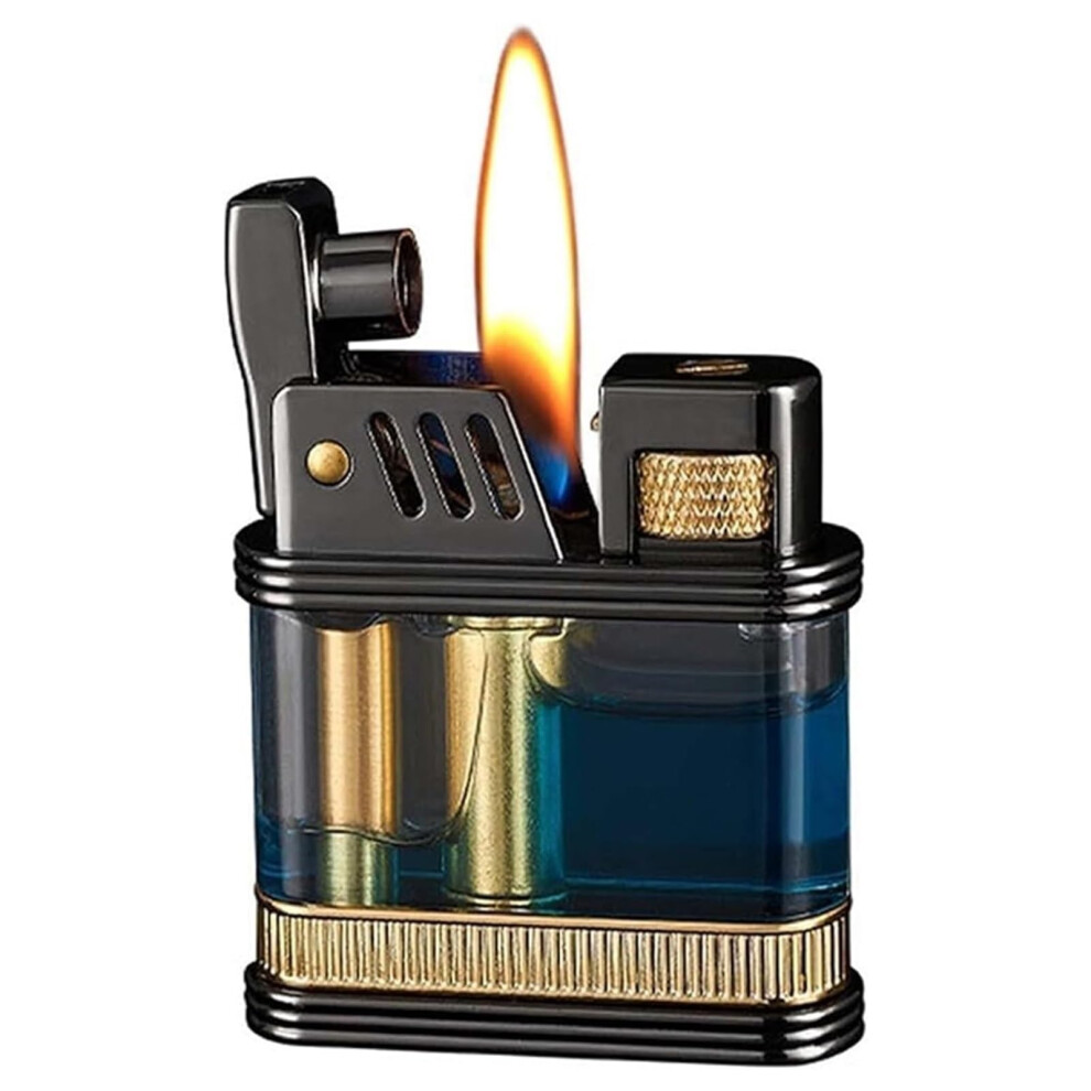 Vintage Kerosene Lighter With Soft Flame, Metal, OneButton Ignition, Windproof, Transparent Fuel Tank, Model A