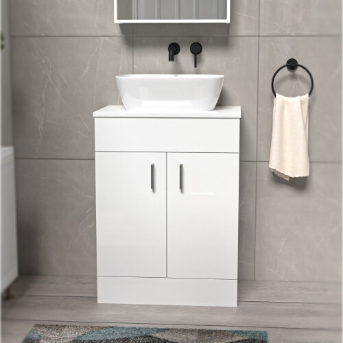 NES Home Nes Home White 600mm Bathroom Doors Vanity Unit Rounded Rectangle Basin 1