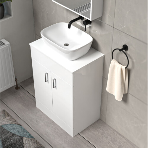 NES Home Nes Home White 600mm Bathroom Doors Vanity Unit Rounded Rectangle Basin 2