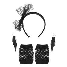 9Pz Decorazioni Party Nero Set Anni 80 Fascia Pizzo E Smanicati