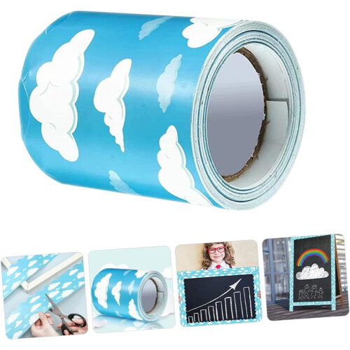 Cloud Pattern Bulletin Board Border Trim Scalloped Blue Sky Removable Classroom Decoration 2