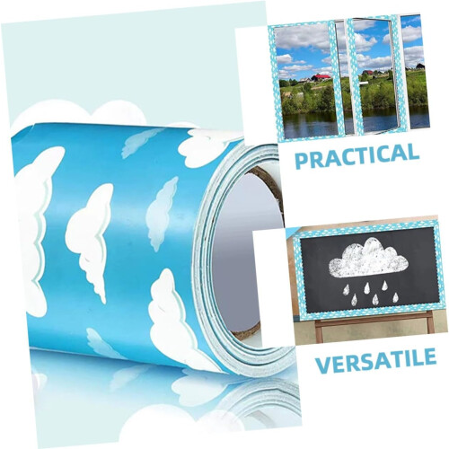 Cloud Pattern Bulletin Board Border Trim Scalloped Blue Sky Removable Classroom Decoration 1