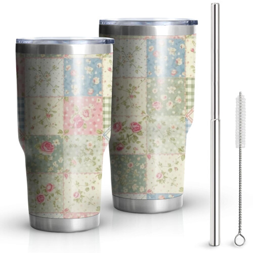Ποτήρι Pioneer Flower 30oz με λουλουδάτο μοτίβο, διπλό τοίχωμα, μονωμένο με κενό αέρος,