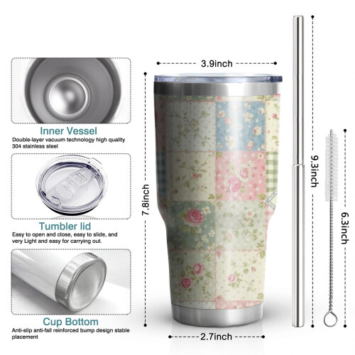 Ποτήρι Pioneer Flower 30oz με λουλουδάτο μοτίβο, διπλό τοίχωμα, μονωμένο με κενό αέρος, 2