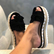 Sandali da donna UTTOASFAY con fiocco, ciabatte estive da spiaggia, plateau, tacco a spillo, scarpe taglie forti nere 6(36)