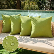 Set van 4 waterdichte linnen buitenkussenhoezen (45 x 45 cm), mosgroen – Geschikt voor terras, tuin, balkon en bank