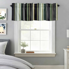 Cortina de varão listrada em verde e preto, 107 x 30 cm, decoração de janela estilo fazenda para cozinha, quarto, banheiro e sala de estar –