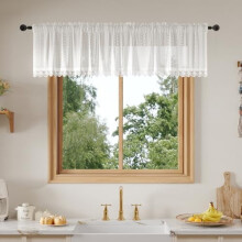 Rideaux à cantonnière semi-transparents en dentelle blanche – Style bohème vintage, tamisant la lumière, à œillets, 132 x 91 cm, 1 panneau