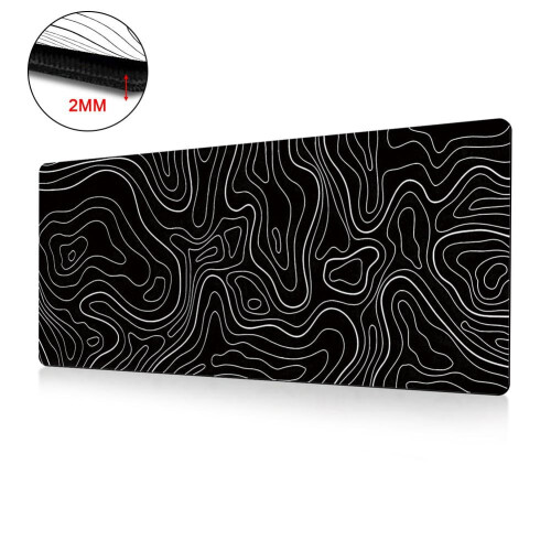 Topografisk musematte Mat Gaming Stor Lang Uttrekkbar musematte Svart/Hvit Stor E1I0