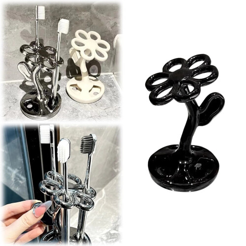 Flower-Shaped Ceramic Toothbrush Holder, Compatible with Standard Handles 1