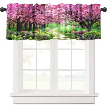 Cortina com bandô em estilo aquarela com estampa de pinheiros/coníferas em floresta verde, bolso para varão, 137 x 46 cm (54 x 18 polegadas),