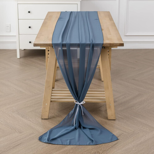 2 τεμάχια 10FT Dusty Blue Chiffon Τραπεζομάντηλο 28x118 ίντσες για διακοσμήσεις τραπεζιού 1