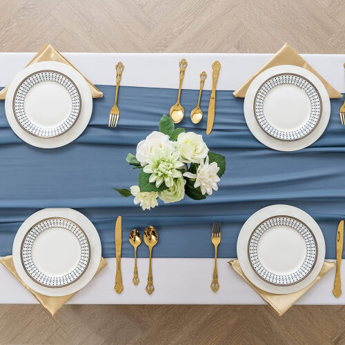 2 τεμάχια 10FT Dusty Blue Chiffon Τραπεζομάντηλο 28x118 ίντσες για διακοσμήσεις τραπεζιού 2