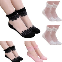 Dress5Pairs Γυναικείες Κάλτσες Αστραγάλου από Δαντέλα για Κορίτσια, Εξαιρετικά
