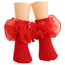 Chaussettes à volants pour bébés filles, chaussettes habillées à double dentelle, chaussettes à revers pour enfants, rouges, 0-10 ans