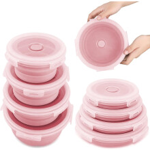 4er-Pack faltbare Lebensmittelbehälter mit Deckel, Rosa – für Camping, Wohnmobil & Reisen (Kompatibel mit Standarddeckeln)