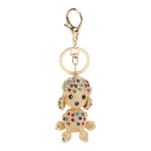 Llavero con dije de diamantes de imitación de cristal brillante con diseño de perro adorable, accesorio de decoración para bolso, multifuncional,