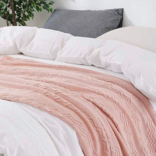 Pink Throw Blanket 60x80 Inches Throw Textured Solid Soft Sofa Throw Couch Knitted Decorative Blanket 2