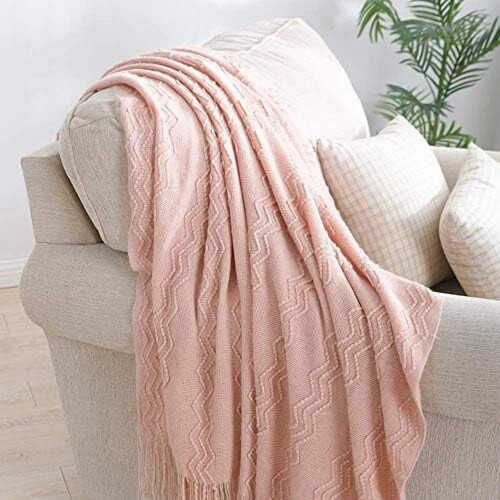Pink Throw Blanket 60x80 Inches Throw Textured Solid Soft Sofa Throw Couch Knitted Decorative Blanket 1