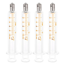 Steallairí Gloine In-athúsáidte ACDANC4Pcs10ml le Glas Luer Miotail, Gan Snáthaid – le haghaidh Saotharlainne, Tionscail, nó Beathú Peataí