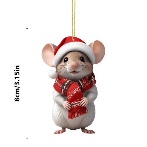 Acrylic Christmas Mouse Ornament Red White 1 pc 1