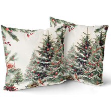Capas de Almofada com Árvore de Natal 50x50cm, Conjunto de 2, Decoração Natalina em Aquarela Verde, Capas de Almofada para Festas de Inverno,