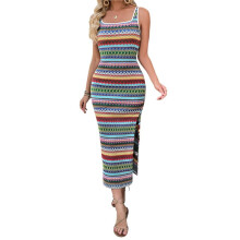 Womens 2025 Summer Dresses Square Neck Sleeveless Tank Striped Boho Sundress Beach Vacation Dresses Green L