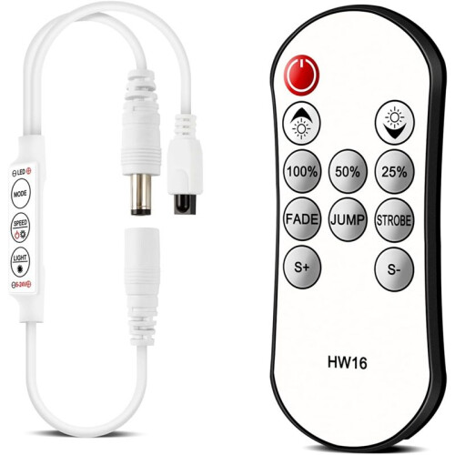 Remote Dimmer Controller for Single Color LED Strip Lights, 5-24V Wireless Controller for 3528/5050/ LED Tape