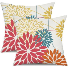 Rosa & orange blommiga örngott 20x20, set om 2, vattentät, höst-/alla hjärtans dag-dekor, polyester, kompatibel med utomhussoffa, uteplats,