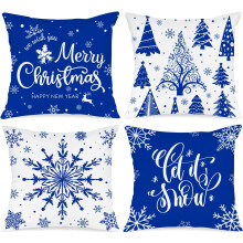Housses de coussin décoratives de Noël 30x30 cm, lot de 4, motif flocons de neige rouges, pour intérieur/extérieur, style ferme.