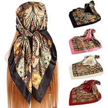 4 zijden hoofddoeken voor dames, satijnen haarsjaal, 35 inch grote vierkante bandana, zijdeachtige neksjaal/omslagdoek.