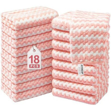 Mikrofiberkluter – 18-pakning, 25 x 25 cm, rosa – Gjenbrukbare, lofrie, superabsorberende kluter for rengjøring av kjøkken, bil og husholdning