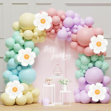 Kit de Arco de Balões Margarida com 136 Peças – Guirlanda Arco-Íris em Tons Pastel para Decoração de Aniversários, Casamentos e Festas