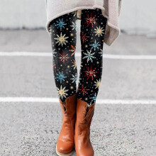 Kerst/Herfst Polyester Spandex Leggings tot de enkels voor Dames, Blauwe Sneeuwvlokkenprint, Zacht & Elastisch – Geschikt voor alle maten