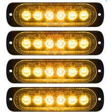 Confezione da 4 luci di emergenza a 6 LED, luci lampeggianti di sicurezza a LED 12-24V, luce stroboscopica ambra impermeabile.